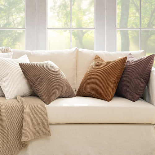 Boho Farmhouse Throw Pillow Covers 18x18 Inch Set of 4 Rustic Mordern Neutral Cushion Covers Soft Corduroy Nordic Home Decor for Couch Bed Sofa Living Room Brown