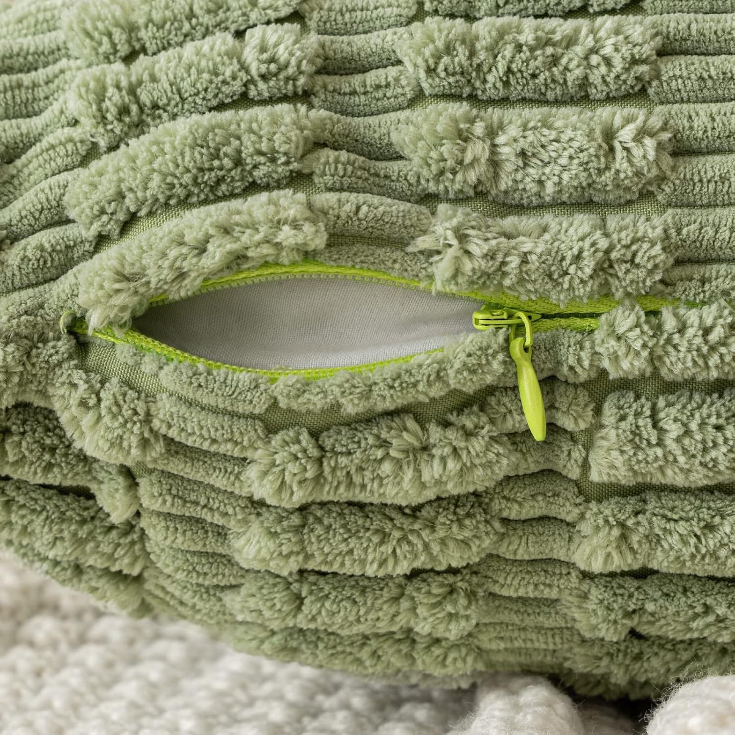 Pack of 2 Spring Corduroy Decorative Throw Pillow Covers 12x12 Inch Soft Boho Striped Pillow Covers Modern Farmhouse Home Decor for Summer Sofa Living Room Couch Bed Sage Green