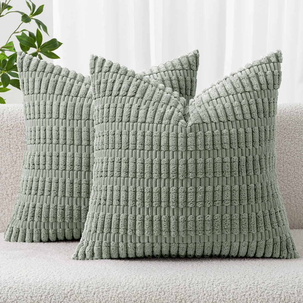 Pack of 2 Corduroy Decorative Throw Pillow Covers 12x12 Inch Soft Boho Striped Pillow Covers Modern Farmhouse Home Decor for Sofa Living Room Couch Bed Light Brown