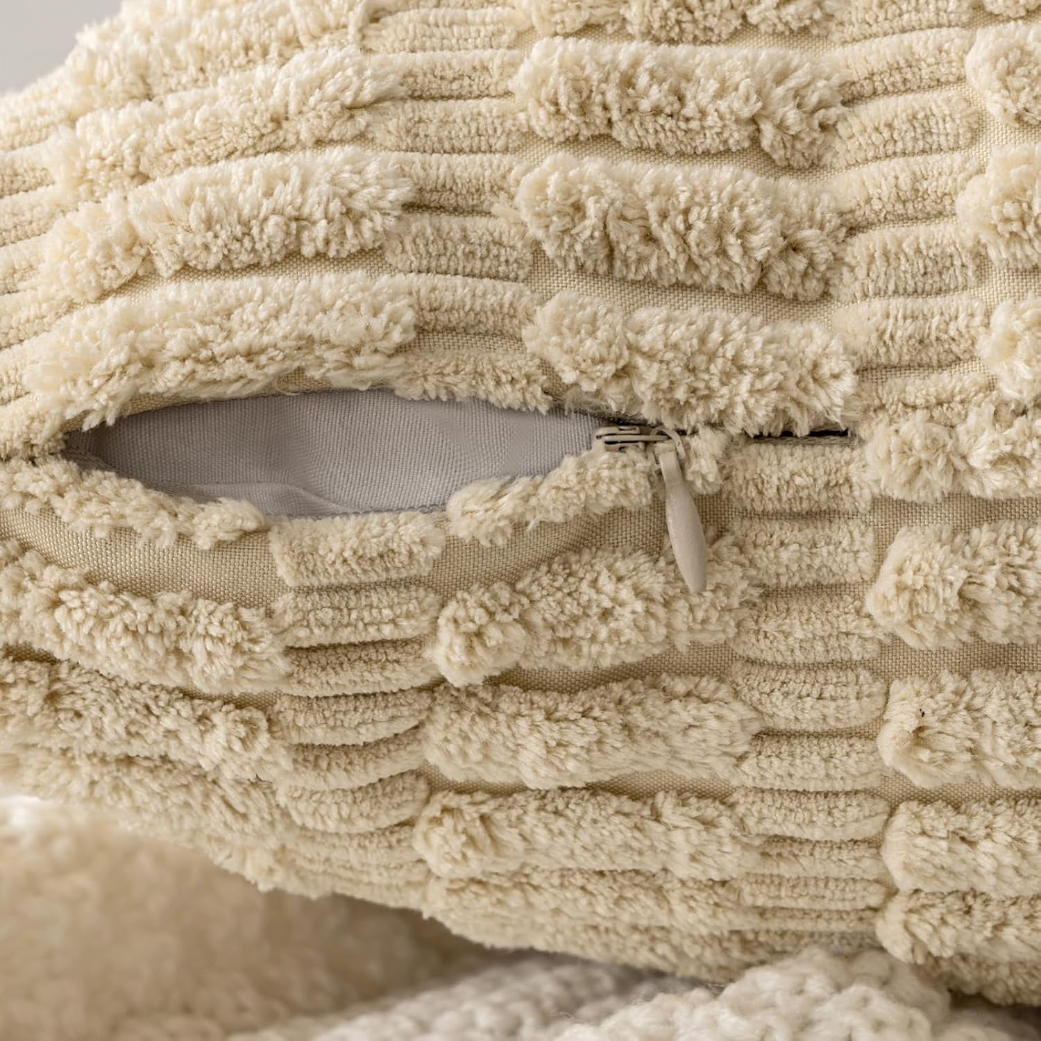 Pack of 2 Corduroy Decorative Throw Pillow Covers 12x12 Inch Soft Boho Striped Pillow Covers Modern Farmhouse Home Decor for Sofa Living Room Couch Bed Tan