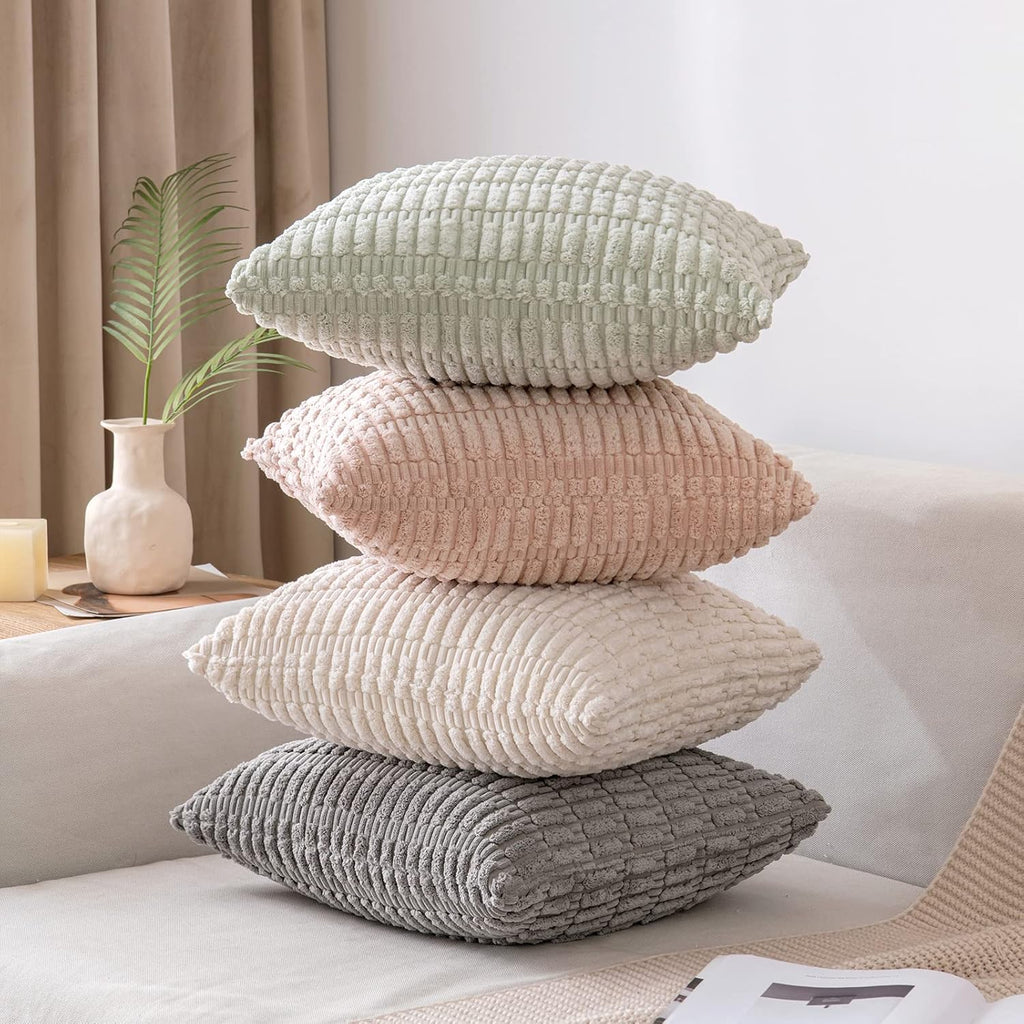 Pack of 2 Corduroy Decorative Throw Pillow Covers 12x12 Inch Soft Boho Striped Pillow Covers Modern Farmhouse Home Decor for Summer Sofa Living Room Couch Bed Mustard Yellow