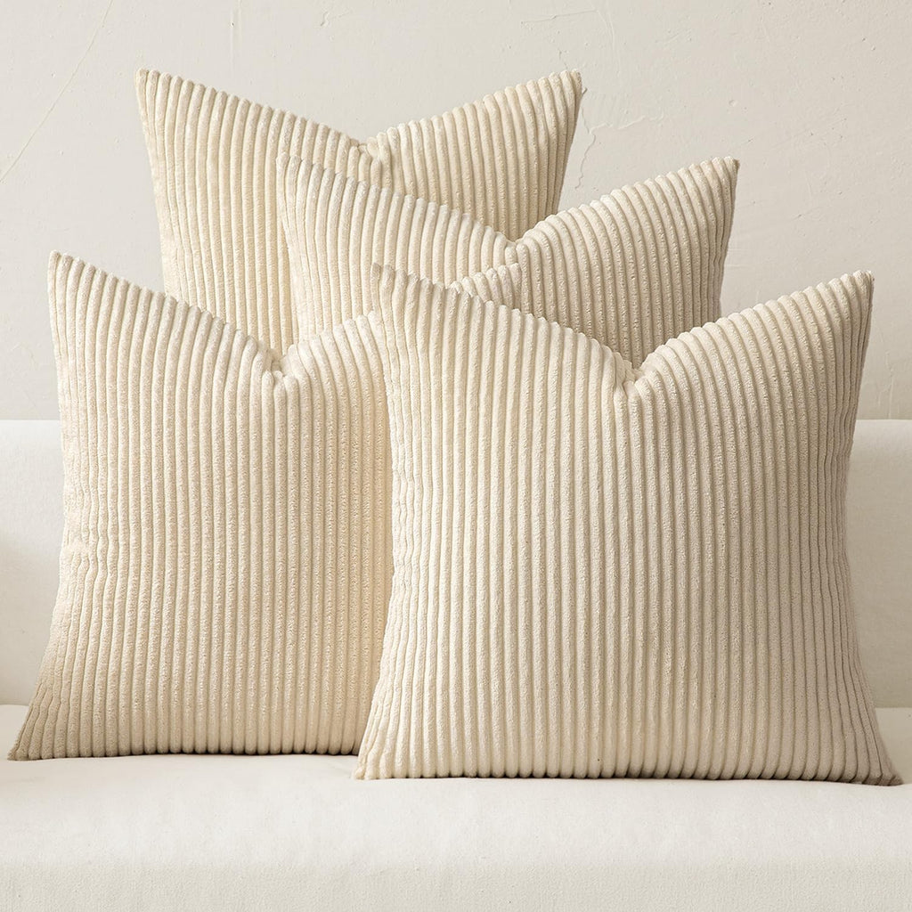 Boho Farmhouse Throw Pillow Covers 18x18 Inch Set of 4 Mordern Nordic Cushion Covers Soft Corduroy Spring Home Decor for Couch Bed Sofa Living Room Beige