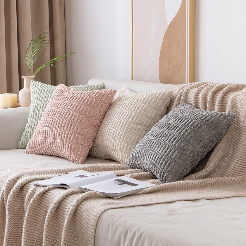 Pack of 2 Corduroy Decorative Throw Pillow Covers 12x12 Inch Soft Boho Striped Pillow Covers Modern Farmhouse Home Decor for Summer Sofa Living Room Couch Bed Mustard Yellow