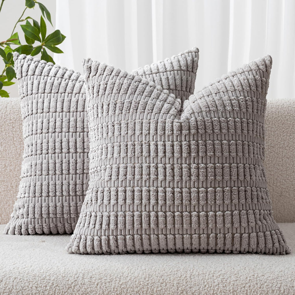 Pack of 2 Corduroy Decorative Throw Pillow Covers 12x12 Inch Soft Boho Striped Pillow Covers Modern Farmhouse Home Decor for Summer Sofa Living Room Couch Bed Mustard Yellow