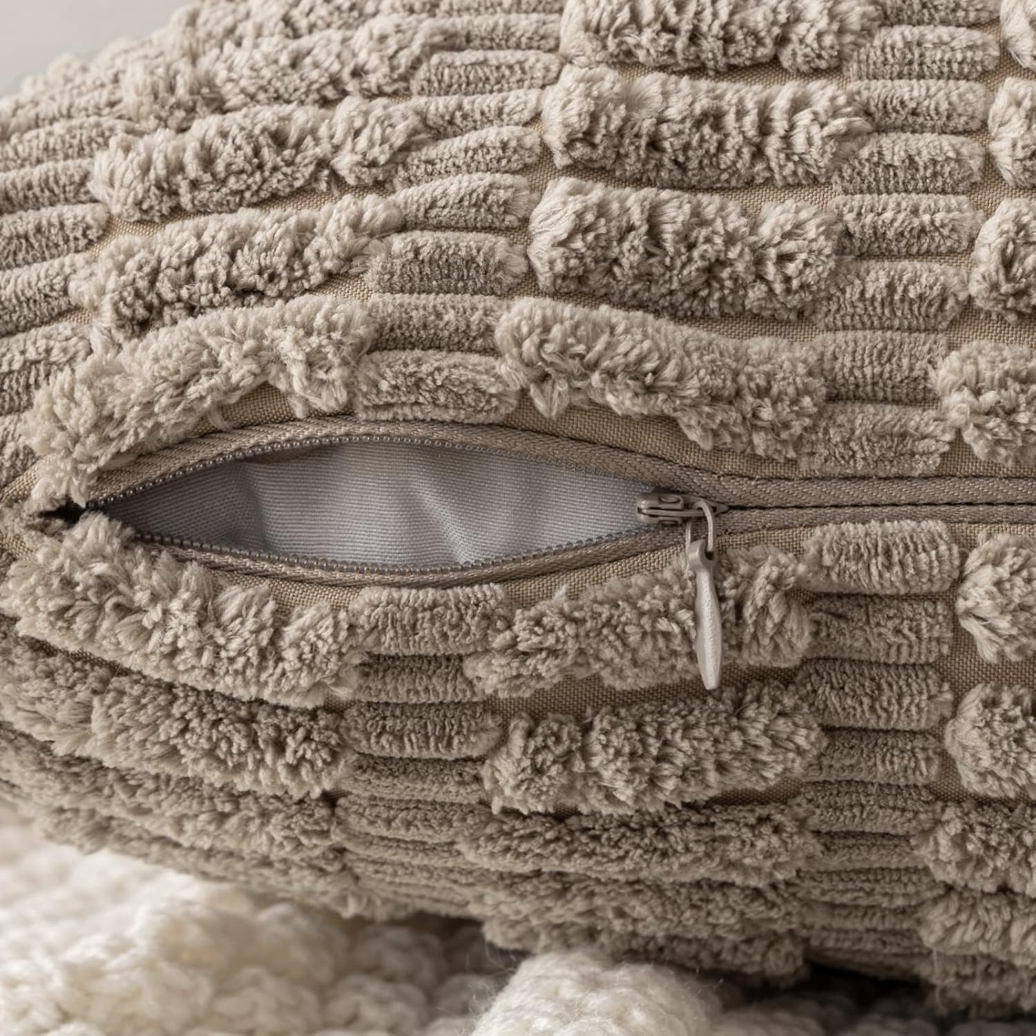 Pack of 2 Corduroy Decorative Throw Pillow Covers 12x12 Inch Soft Boho Striped Pillow Covers Modern Farmhouse Home Decor for Sofa Living Room Couch Bed Light Grey