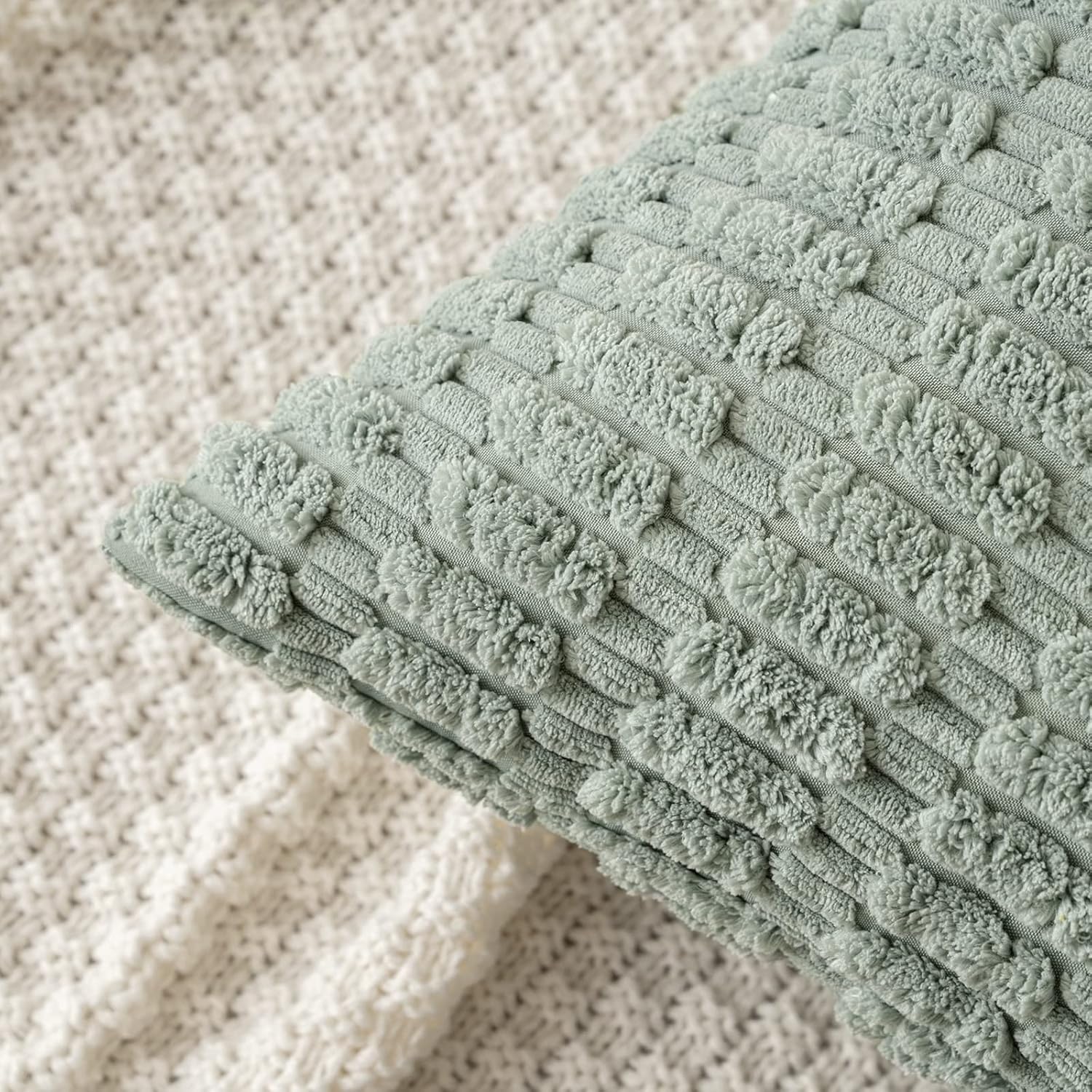 Pack of 2 Corduroy Decorative Throw Pillow Covers 12x12 Inch Soft Boho Striped Pillow Covers Modern Farmhouse Home Decor for Sofa Living Room Couch Bed Light Brown