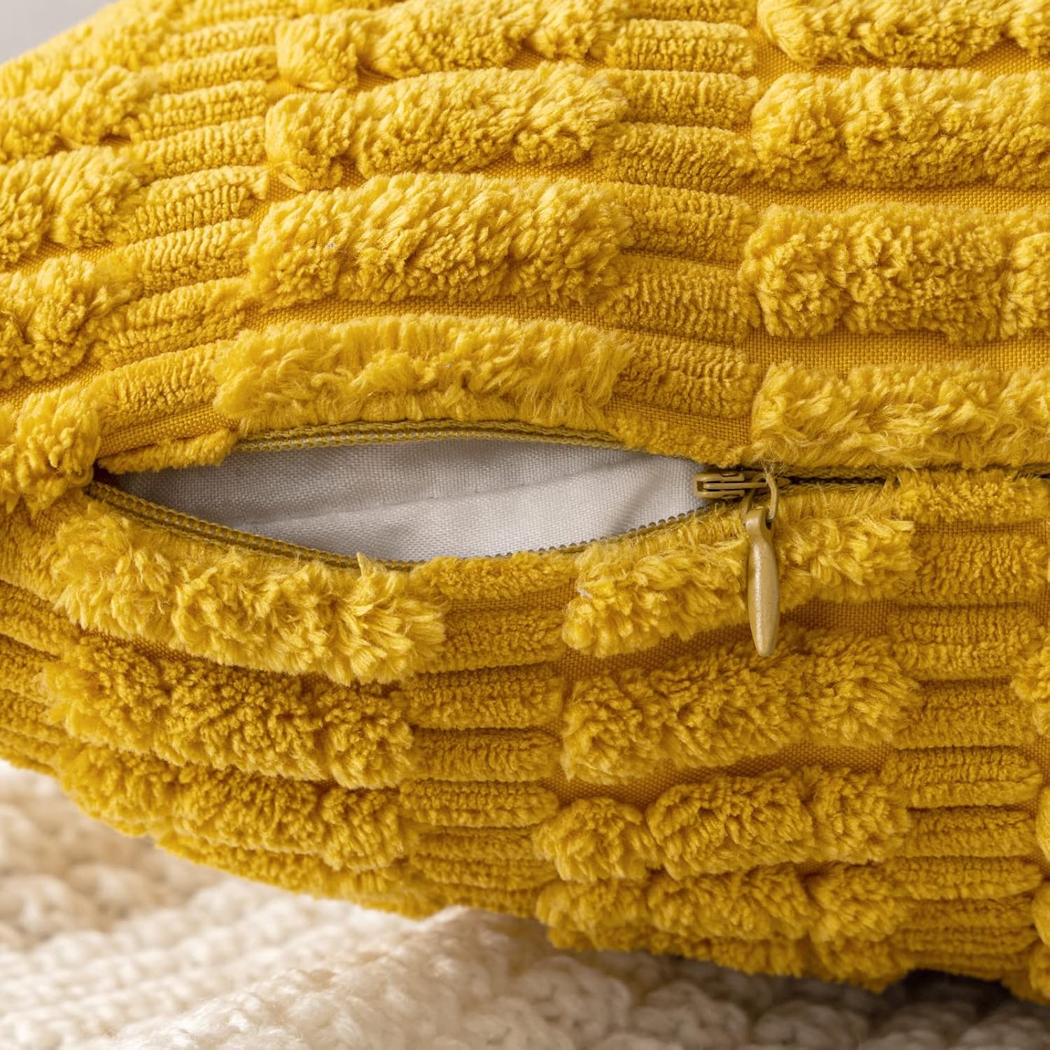 Pack of 2 Corduroy Decorative Throw Pillow Covers 12x12 Inch Soft Boho Striped Pillow Covers Modern Farmhouse Home Decor for Summer Sofa Living Room Couch Bed Mustard Yellow